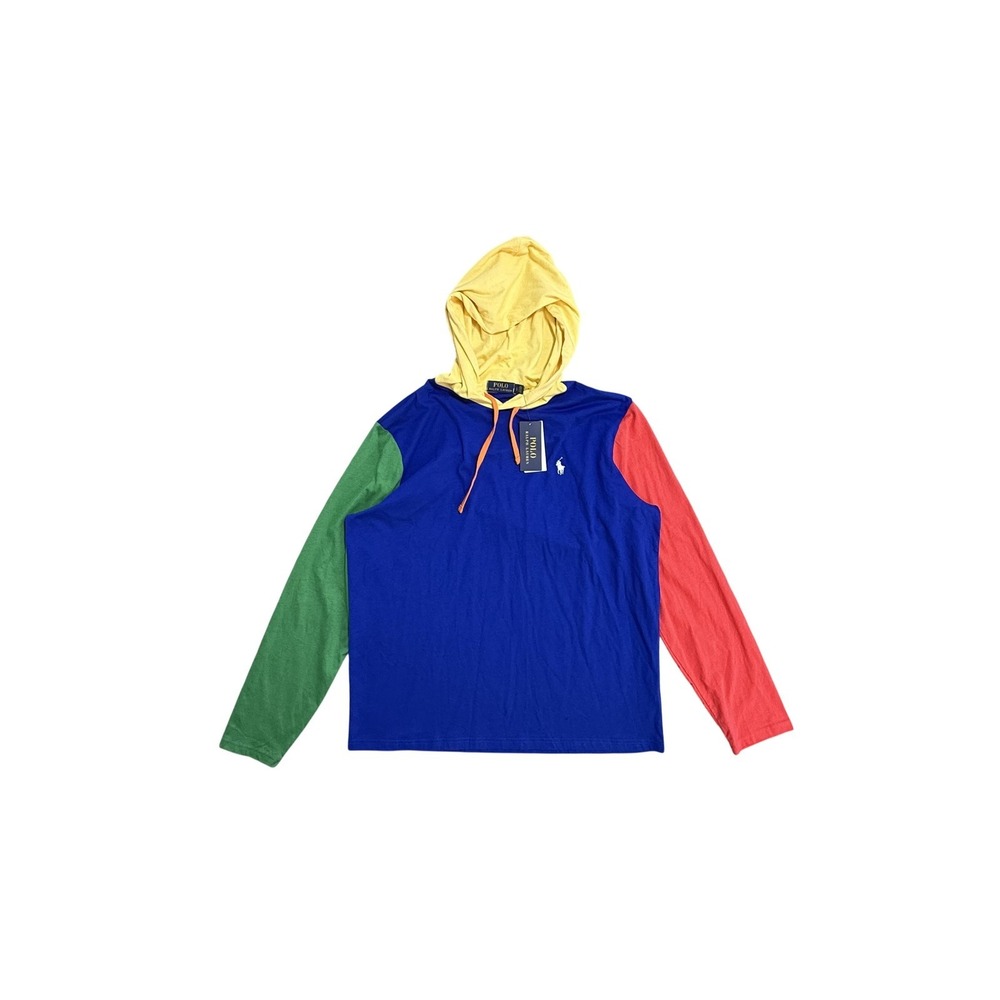 Polo Ralph Lauren Shirt Mens Large Multicolor Hooded Long Sleeve Tee Colorblock